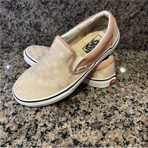 Vans Beige and White Checkered Slip-Ons